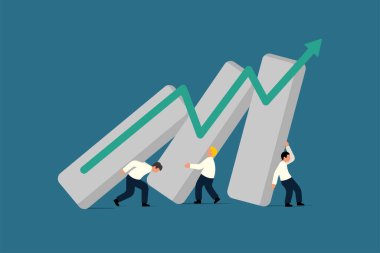 İş Büyümesi, Gelişme ve Başarı Yolunda İlerleme. Bir Büyüyen Grafik Taşımak İçin Birlikte Çalışan İş Çalışanları. Vektör İş İllüstrasyonu
