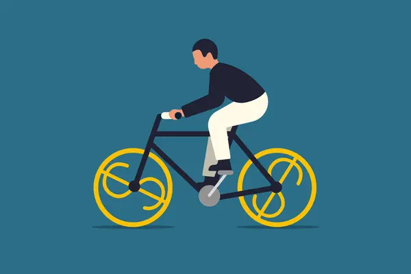 Business Finance Money Currency Businessman Riding Bicycle Dollar Wheel Vector — Stock Photo, Image
