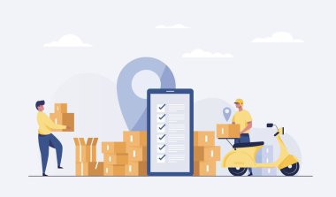 Online delivery. Fast digital shopping and urban courier transport service shipping gifts vector delivery concept.