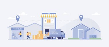 Fast delivery from store to home with truck.  vector illustration