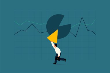 Bölünme ya da hisse senedi satışları. Borsa simsarı. Yatırımlardan Bölünen İşadamı. Vektör Karışıklık İllüstrasyonu