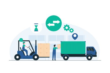 Dağıtım Merkezi Ekibi iş başında, Lojistik Profesyonelleri, Envanter Yönetimi. resimleme