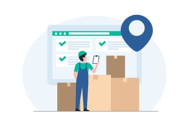 Depo çalışanları hisse senedi seviyelerini, envanter yönetimini, hisse senedi denetimini, depo işletmelerini, tedarik zinciri verimliliğini kontrol ediyor. resimleme