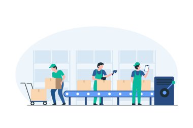 İşçi Kutuları Taşımacılık Bantına, Depo Operasyonlarına, Malzeme Taşıma Sistemlerine, Taşıma Sistemlerine, Endüstriyel Otomasyona, Paketleme Hattı 'na, Lojistik' e. resimleme