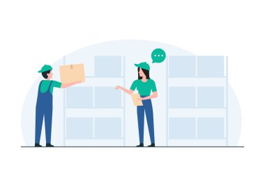 Depo Yöneticisi Envanter Kontrolü, Envanter Yönetimi, Stok Denetleme, Depo Operasyonları, Kalite Kontrol, Tedarik Zinciri Yönetimi. resimleme