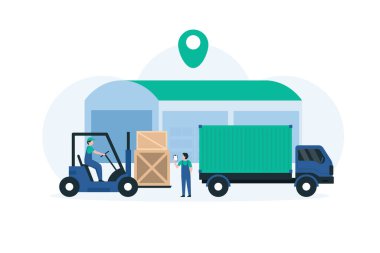Dolu Dağıtım Merkezi 'nde Forklift Yükleme Paletleri. Görüntü