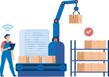 Otomatik Sevkiyat Sürecinde Paketleri Sıralamak İçin Depo İşçisi Robotik Kol Çalıştırıyor. PNG Resimleri