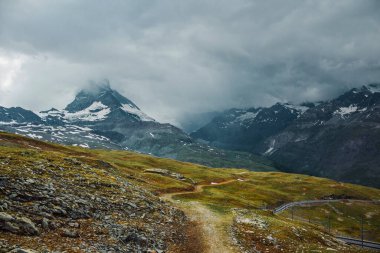 Railway in Gornergrat mountains near Zermatt, Swiss Alps. Adventure in Switzerland, Europe. High quality photo