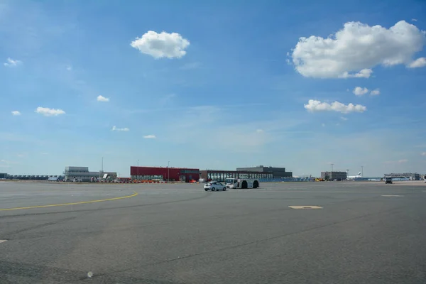 stock image Frankfurt Airport Germany August 02, 2022 - Various buildings from the outside with runway and copy space