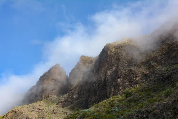 Niskie Chmury Wiszące Zielonych Górach Teno Pobliżu Masca Wyspie Kanaryjskiej — Zdjęcie stockowe