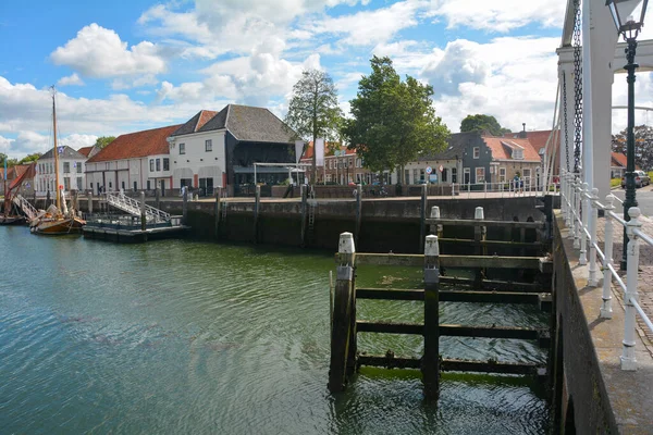 Kanaal Met Schepen Aan Oude Haven Zuidhavenpoort Oude Binnenstad Van — Stockfoto