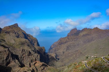 Teno mountains and serpentine road at Masca on the Canary Island of Tenerife, Spain, Europe