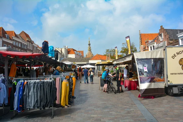 stock image Market square in Zierikzee, The Netherlands August 27th 2020 - Sales market in the town center