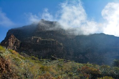 Low hanging clouds in the green Teno Mountains near Masca on the Canary Island of Tenerife, Spain