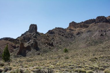 İspanya 'nın Tenerife Kanarya Adası' ndaki El Teide Ulusal Parkı 'ndaki volkanik arazide devasa kayalar.