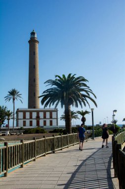 İspanya 'nın Gran Kanarya Kanaryası' ndaki Maspalomlar 'daki Deniz feneri (Faro de Maspalomas)