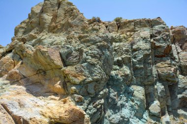 Los Azulejos - İspanya 'nın Tenerife Kanarya Adası' ndaki El Teide Ulusal Parkı 'ndaki volkanik arazide yeşil parıldayan kayalar