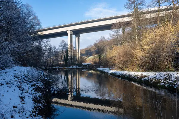 stock image Kauppen bridge   near Waldaschaff with a small lake in nature