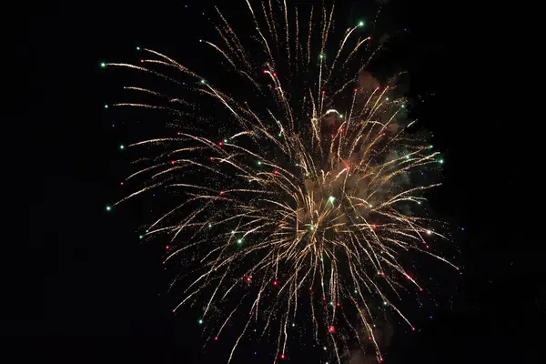 stock image A colorful fireworks in the black night sky