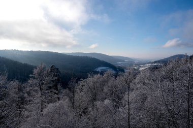 Kar ve ormanla kaplı bir manzara