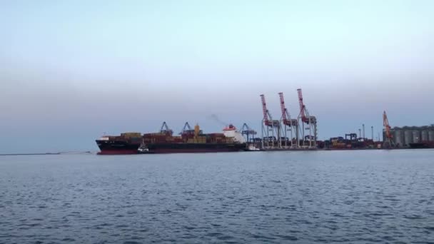 Navire Avec Conteneurs Dans Port Maritime Déchargement Navire Avec Des — Video