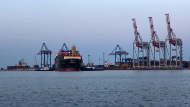 Schiff Mit Containern Seehafen Entladen Eines Schiffes Mit Containern Containerschiff — Stockvideo
