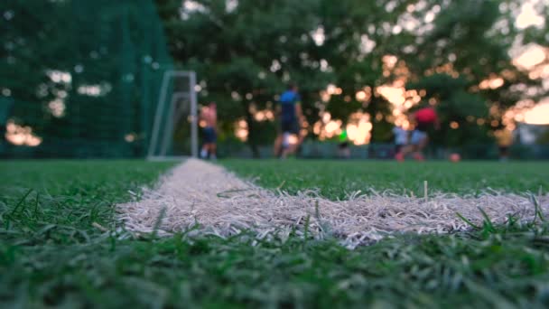 Zbliżenie Trawnik Zawodnicy Tle Trening Piłki Nożnej Mistrzostwa Świata Piłce — Wideo stockowe