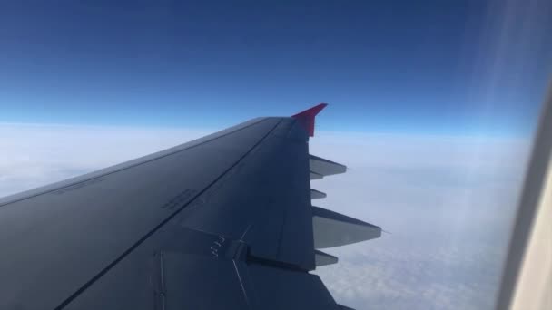 Airplane Wing Porthole Flying Clouds Airplane View Porthole Wing Clouds — Stock Video