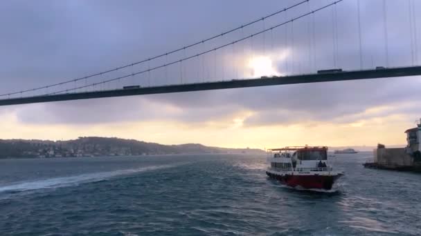 Ferry Sails Bosphorus Backdrop Bosphorus Bridge Ferry Bosphorus — Stock videók