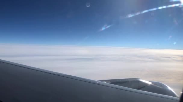 Avión Volando Través Del Ojo Buey Volando Sobre Las Nubes — Vídeo de stock