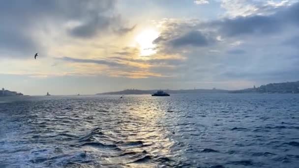Boğaz Feribot Yolculuğu Feribot Boğaz Boyunca Yelken Açar Boğaz Manzarası — Stok video