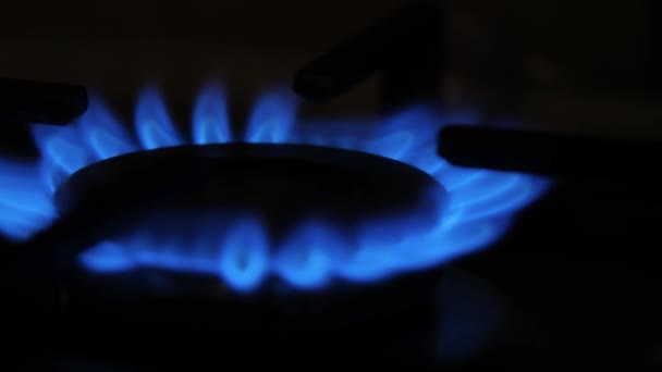 ガスバーナー閉鎖 ガスストーブ ガスバーナーウクライナ光なし 自宅で料理 青い火のガスストーブ — ストック動画