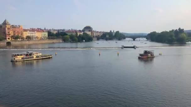 Panorama Dari Pusat Sejarah Praha Sungai Vlatva Praha Jembatan Charles — Stok Video