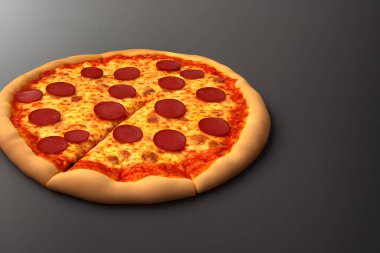 3d render illustration of a pizza with cheese and meat clipart