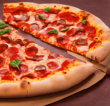 Peynirli ve diğer malzemeli lezzetli bir pizza resmi.