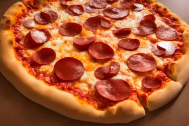 Peynirli ve diğer malzemeli lezzetli bir pizza resmi.