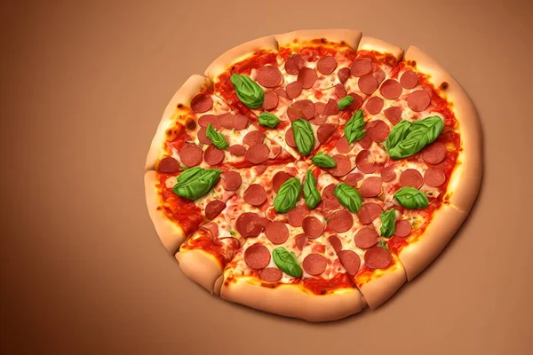 3D渲染的比萨饼与奶酪和肉的例证 — 图库照片