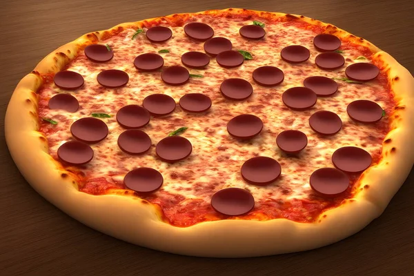 3Dレンダリングチーズと肉とピザのイラスト — ストック写真