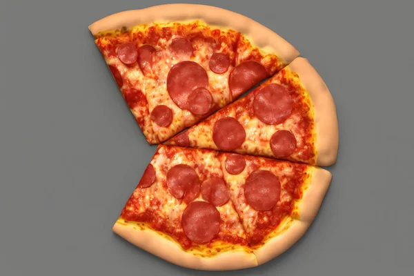 Återgivning Pizza Med Ost Och Kött — Stockfoto