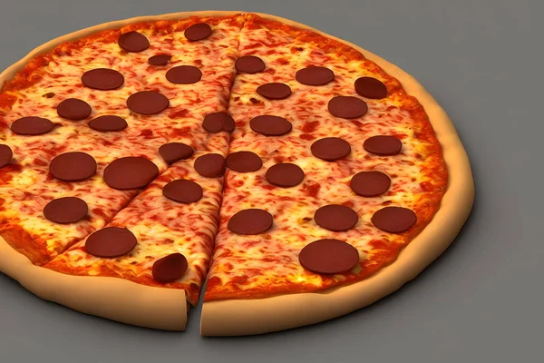 Ilustración Una Pizza Con Queso Carne —  Fotos de Stock