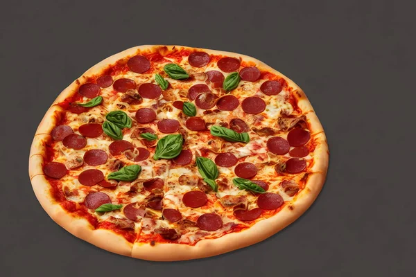Ilustração Renderização Uma Pizza Com Queijo Carne — Fotografia de Stock