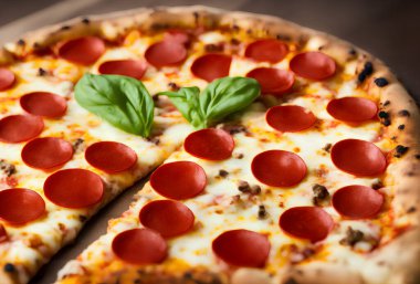 Peynirli ve diğer malzemeli lezzetli bir pizza resmi.