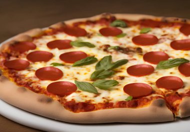 Peynirli ve diğer malzemeli lezzetli bir pizza resmi.