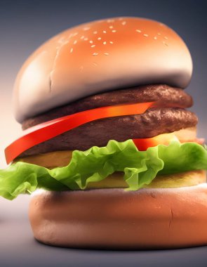 Klasik bir fast food ürünü olan hamburgerin 3D çizimi