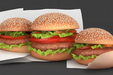 Klasik bir fast food ürünü olan hamburgerin 3D çizimi