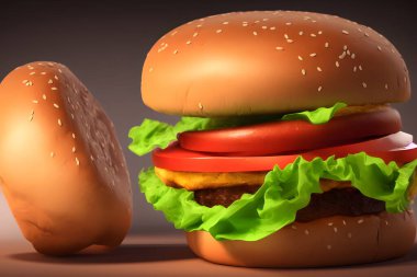 Klasik bir fast food ürünü olan hamburgerin 3D çizimi