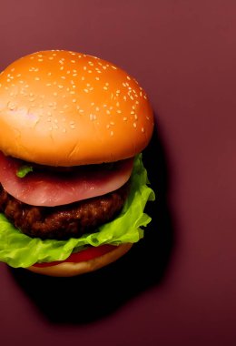 Sebzeli lezzetli hamburger resmi, klasik bir fast food ürünü.