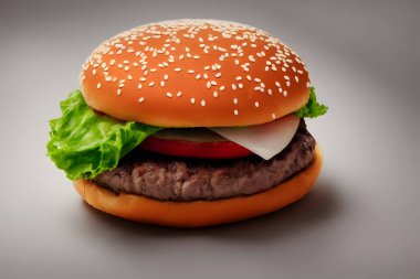 Sebzeli lezzetli hamburger resmi, klasik bir fast food ürünü.