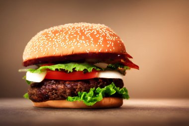 Sebzeli lezzetli hamburger resmi, klasik bir fast food ürünü.