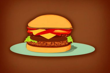 Art Nouveau tarzında bir hamburger tasviri, klasik bir fast food ürünü.